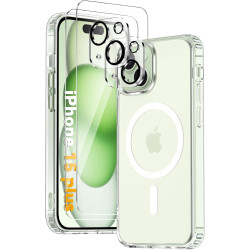 Coque Magnétique pour iPhone 15 Plus avec 2 Verres Trempés et 2 Caméra Protecteur, Compatible avec Mag Safe, Étui Aimantée Antic