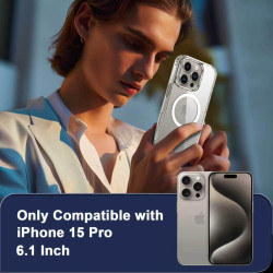 Coque Magnétique pour iPhone 15 Pro avec 2 Verres Trempés et 2 Caméra Protecteur, Compatible avec Mag Safe, Étui Aimantée Antich
