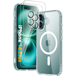 Coque Magnétique pour iPhone 16 Plus avec 2 Verres Trempés et 2 Caméra Protecteur, Compatible avec MagSafe, Étui Aimantée Antich