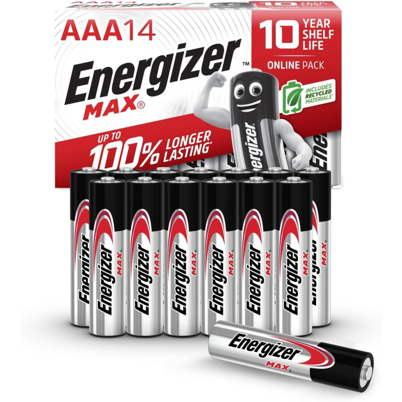 Energizer Max Piles AAA (Lot de 14) - Micro LR03 Alcaline 1,5 V - Énergie Longue durée - Idéales pour Les appareils du Quotidien