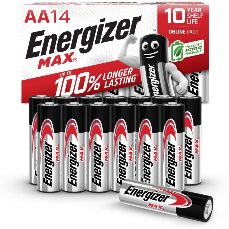 Energizer Max Piles AA (Lot de 14) - Mignon LR6 Alcaline 1,5 V - Énergie Longue durée - Idéales pour Les appareils du Quotidien 