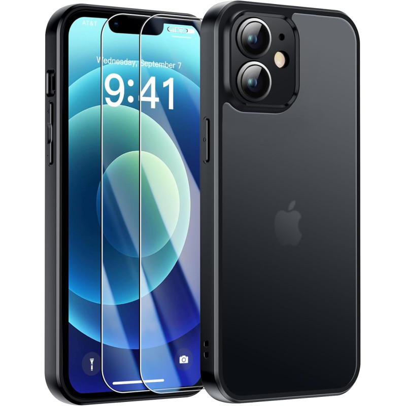 FLLAO Coque Compatible avec iPhone 12 Mini et 2 Pièces Verre Trempé, Protection Antichoc Qualité Militaire, Anti-Jaunissement ét