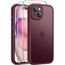 FLLAO Coque pour iPhone 15 avec 2 Pièces de Verre Trempé, Militaire Étui de Mince Bumper Housse, Silicone en Gel TPU Souple Comp