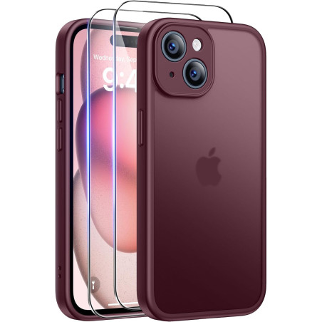 FLLAO Coque pour iPhone 15 avec 2 Pièces de Verre Trempé, Militaire Étui de Mince Bumper Housse, Silicone en Gel TPU Souple Comp