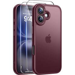 FLLAO Coque pour iPhone 16 avec 2 Pièces de Verre Trempé, Militaire Étui de Mince Bumper Housse, Silicone en Gel TPU Souple Comp