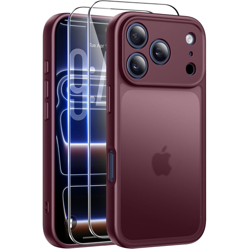 FLLAO Coque pour iPhone 17 Pro avec 2 Pièces de Verre Trempé, Militaire Étui de Mince Bumper Housse, Silicone en Gel TPU Souple 