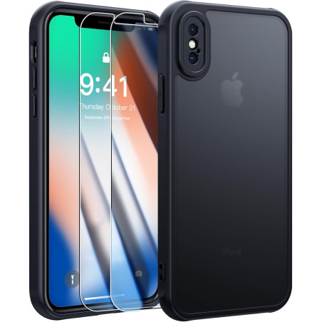 FLLAO Coque Compatible avec iPhone X/XS et 2 Pièces Verre Trempé, Protection Antichoc Qualité Militaire, Anti-Jaunissement étui 