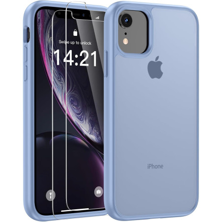 FLLAO Mat Coque Compatible avec iPhone XR et 2 Pièces Protection Verre Trempé,Protection Antichoc Qualité Militaire,Anti-Jauniss