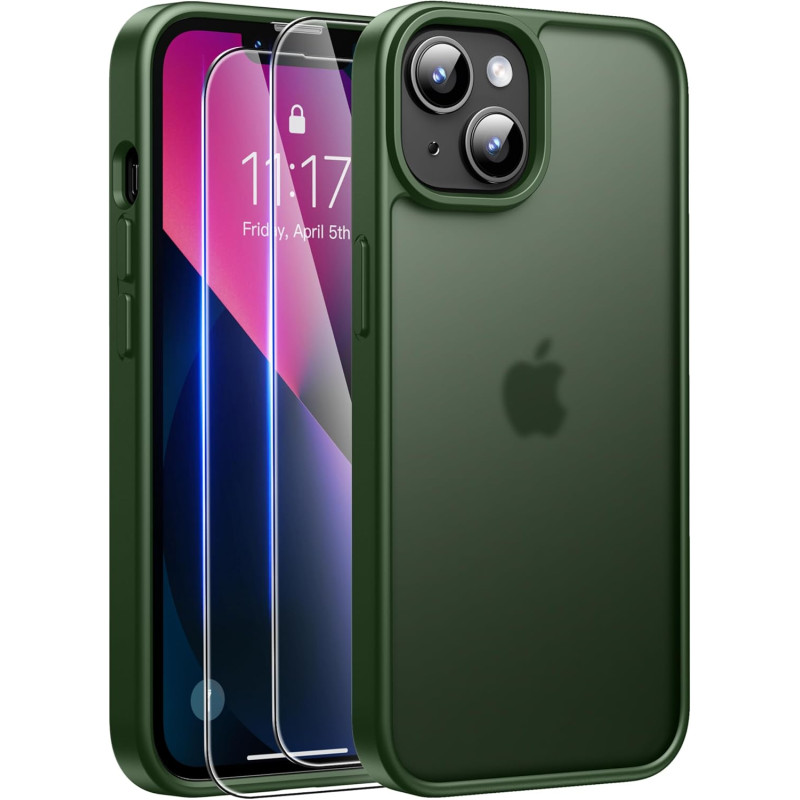 FLLAO Coque pour iPhone 13/iPhone 14 6,1 Pouces, avec 2 Pièces de Verre Trempé, Militaire Étui Antichoc Antirayures, Housse de T