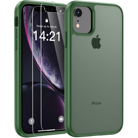 FLLAO Mat Coque Compatible avec iPhone XR et 2 Pièces Protection Verre Trempé,Protection Antichoc Qualité Militaire,Anti-Jauniss