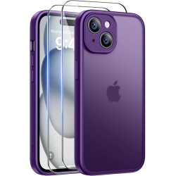FLLAO Coque pour iPhone 15 avec 2 Pièces de Verre Trempé, Militaire Étui de Mince Bumper Housse, Silicone en Gel TPU Souple Comp