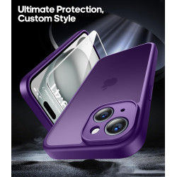 FLLAO Coque pour iPhone 15 avec 2 Pièces de Verre Trempé, Militaire Étui de Mince Bumper Housse, Silicone en Gel TPU Souple Comp