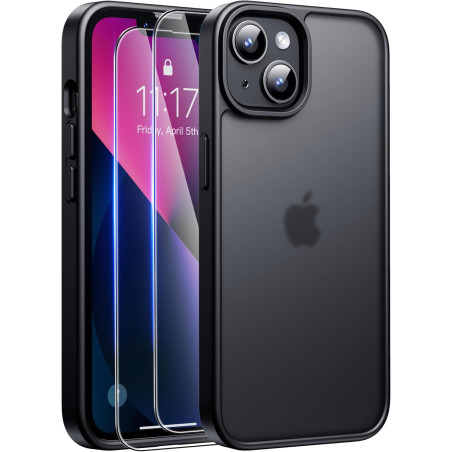 FLLAO Coque pour iPhone 13/iPhone 14 6,1 Pouces, avec 2 Pièces de Verre Trempé, Militaire Étui Antichoc Antirayures, Housse de T