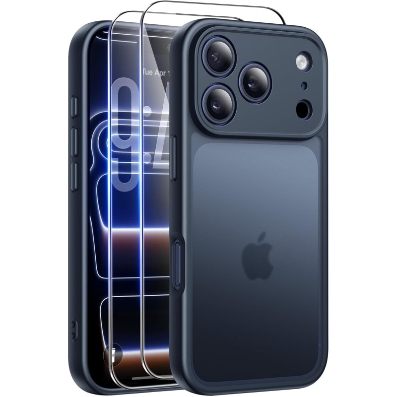 FLLAO Coque pour iPhone 17 Pro avec 2 Pièces de Verre Trempé, Militaire Étui de Mince Bumper Housse, Silicone en Gel TPU Souple 