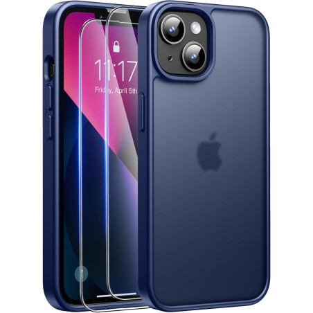 FLLAO Coque pour iPhone 13/iPhone 14 6,1 Pouces, avec 2 Pièces de Verre Trempé, Militaire Étui Antichoc Antirayures, Housse de T