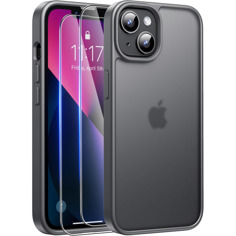 FLLAO Coque pour iPhone 13/iPhone 14 6,1 Pouces, avec 2 Pièces de Verre Trempé, Militaire Étui Antichoc Antirayures, Housse de T