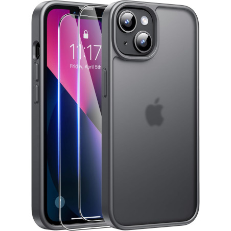 FLLAO Coque pour iPhone 13/iPhone 14 6,1 Pouces, avec 2 Pièces de Verre Trempé, Militaire Étui Antichoc Antirayures, Housse de T