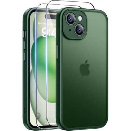 FLLAO Coque pour iPhone 15 avec 2 Pièces de Verre Trempé, Militaire Étui de Mince Bumper Housse, Silicone en Gel TPU Souple Comp