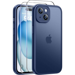 FLLAO Coque pour iPhone 15 avec 2 Pièces de Verre Trempé, Militaire Étui de Mince Bumper Housse, Silicone en Gel TPU Souple Comp