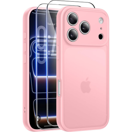 FLLAO Coque pour iPhone 17 Pro avec 2 Pièces de Verre Trempé, Militaire Étui de Mince Bumper Housse, Silicone en Gel TPU Souple 