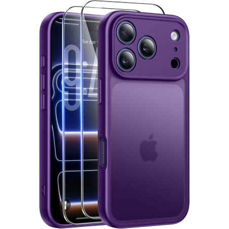 FLLAO Coque pour iPhone 17 Pro avec 2 Pièces de Verre Trempé, Militaire Étui de Mince Bumper Housse, Silicone en Gel TPU Souple 