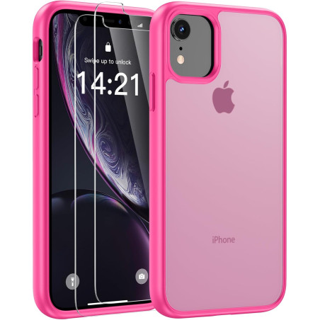 FLLAO Mat Coque Compatible avec iPhone XR et 2 Pièces Protection Verre Trempé,Protection Antichoc Qualité Militaire,Anti-Jauniss