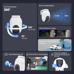EZVIZ 5MP(3K) 2PK Caméra Surveillance WiFi Extérieure à 360° avec Suivi Auto-Zoom,Détection IA Humaine/Véhicule,Vision Nocturne 