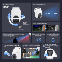 EZVIZ C8c 4K Camera Surveillance WiFi Extérieure à 360° avec Suivi Auto-Zoom, Détection de Forme Humaine/Véhicule, Vision Noctur