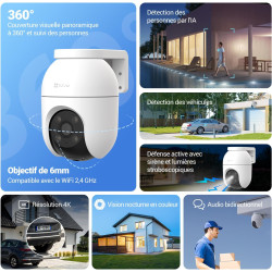 EZVIZ C8c 4K Camera Surveillance WiFi Extérieure à 360° avec Suivi Auto-Zoom, Détection de Forme Humaine/Véhicule, Vision Noctur