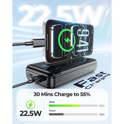 Enerwow Batterie Externe, 27000mAh Power Bank Charge Rapide Portable USB C Batterie avec 3 Câbles Intégrés, Powerbank avec Affic