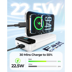 Enerwow Batterie Externe, 27000mAh Power Bank Charge Rapide Portable USB C Batterie avec 3 Câbles Intégrés, Powerbank avec Affic