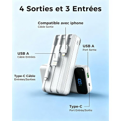 Enerwow Batterie Externe, 27000mAh Power Bank Charge Rapide Portable USB C Batterie avec 3 Câbles Intégrés, Powerbank avec Affic