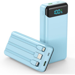 Enerwow Batterie Externe, 27000mAh Power Bank Charge Rapide Portable USB C Batterie avec 3 Câbles Intégrés, Powerbank avec Affic