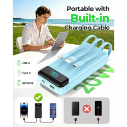 Enerwow Batterie Externe, 27000mAh Power Bank Charge Rapide Portable USB C Batterie avec 3 Câbles Intégrés, Powerbank avec Affic