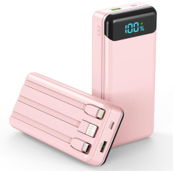 Enerwow Batterie Externe, 27000mAh Power Bank Charge Rapide Portable USB C Batterie avec 3 Câbles Intégrés, Powerbank avec Affic