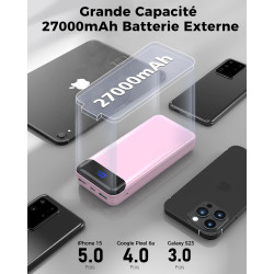 Enerwow Batterie Externe, 27000mAh Power Bank Charge Rapide Portable Chargeur, USB C(Entrée&Sortie) Powerbank Compatible avec iP
