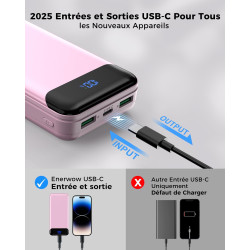 Enerwow Batterie Externe, 27000mAh Power Bank Charge Rapide Portable Chargeur, USB C(Entrée&Sortie) Powerbank Compatible avec iP
