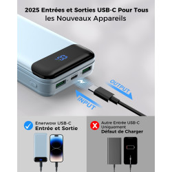 Enerwow Batterie Externe, 27000mAh Power Bank Charge Rapide Portable Chargeur, USB C(Entrée&Sortie) Powerbank Compatible avec iP
