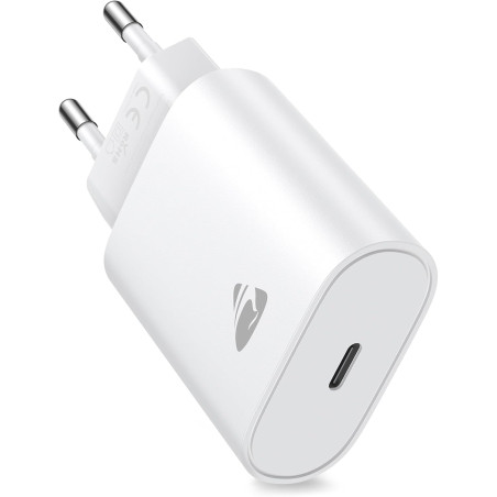 Chargeur Rapide USB C, Prise Secteur USBC 20W Charge Rapide pour iPhone 17/17 Air/17 Pro/17 Pro Max /16/15 /14/13 /12/11 /X/XS/X