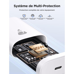 Chargeur Rapide USB C, Prise Secteur USBC 20W Charge Rapide pour iPhone 17/17 Air/17 Pro/17 Pro Max /16/15 /14/13 /12/11 /X/XS/X
