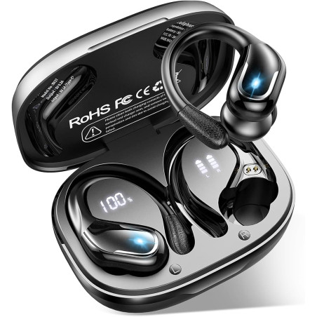 Ecouteurs bleutooth sport avec crochets d'oreille, 75h autonomie écouteurs sans fil bleutooth 5.4, son hifi 14,2 mm eq personnal