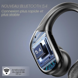 Ecouteurs bleutooth sport avec crochets d'oreille, 75h autonomie écouteurs sans fil bleutooth 5.4, son hifi 14,2 mm eq personnal