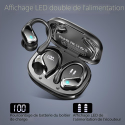 Ecouteurs bleutooth sport avec crochets d'oreille, 75h autonomie écouteurs sans fil bleutooth 5.4, son hifi 14,2 mm eq personnal