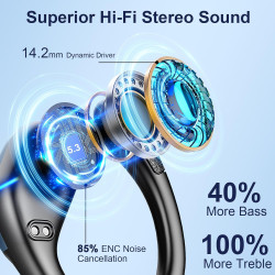 Ecouteurs bleutooth sans fil sport, 75hrs écouteurs bleutooth 5.4 avec stéréo hifi 3d, 4 enc réduction de bruit mic oreillette s
