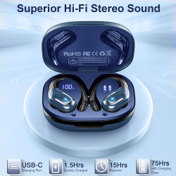 Ecouteurs bleutooth sans fil sport, 75hrs écouteurs bleutooth 5.4 avec stéréo hifi 3d, 4 enc réduction de bruit mic oreillette s