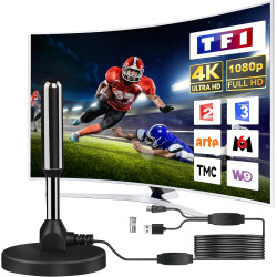 Antenne TV IntéRieur Puissante, Nouveau pour 2026 Antenne TNT IntéRieur Puissante, CâBle Coaxial De 5m, RéCeption Longue Distanc