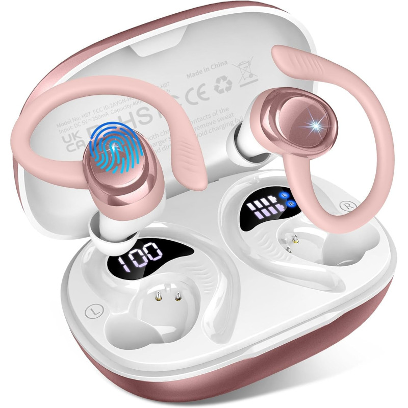 Ecouteurs bleutooth sans fil sport, écouteur bleutooth 5.4 avec 4 enc mic, hifi stéréo, 60+hrs ecouteurs sans fil, ip7 étanche o