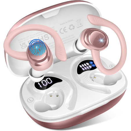 Ecouteurs bleutooth sans fil sport, écouteur bleutooth 5.4 avec 4 enc mic, hifi stéréo, 60+hrs ecouteurs sans fil, ip7 étanche o
