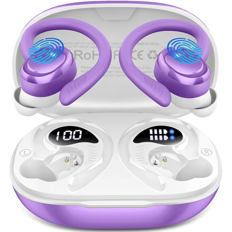 Ecouteurs bleutooth sans fil sport, écouteur bleutooth 5.4 avec 4 enc mic, hifi stéréo, 60+hrs ecouteurs sans fil, ip7 étanche o
