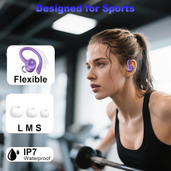Ecouteurs bleutooth sans fil sport, écouteur bleutooth 5.4 avec 4 enc mic, hifi stéréo, 60+hrs ecouteurs sans fil, ip7 étanche o